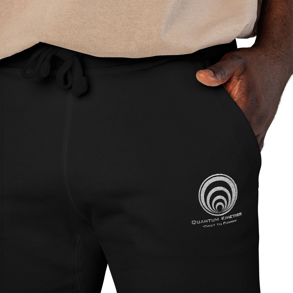 Quantum Kinetics - Embroidered Black Fleece Sweatpants with Small Chest Logo