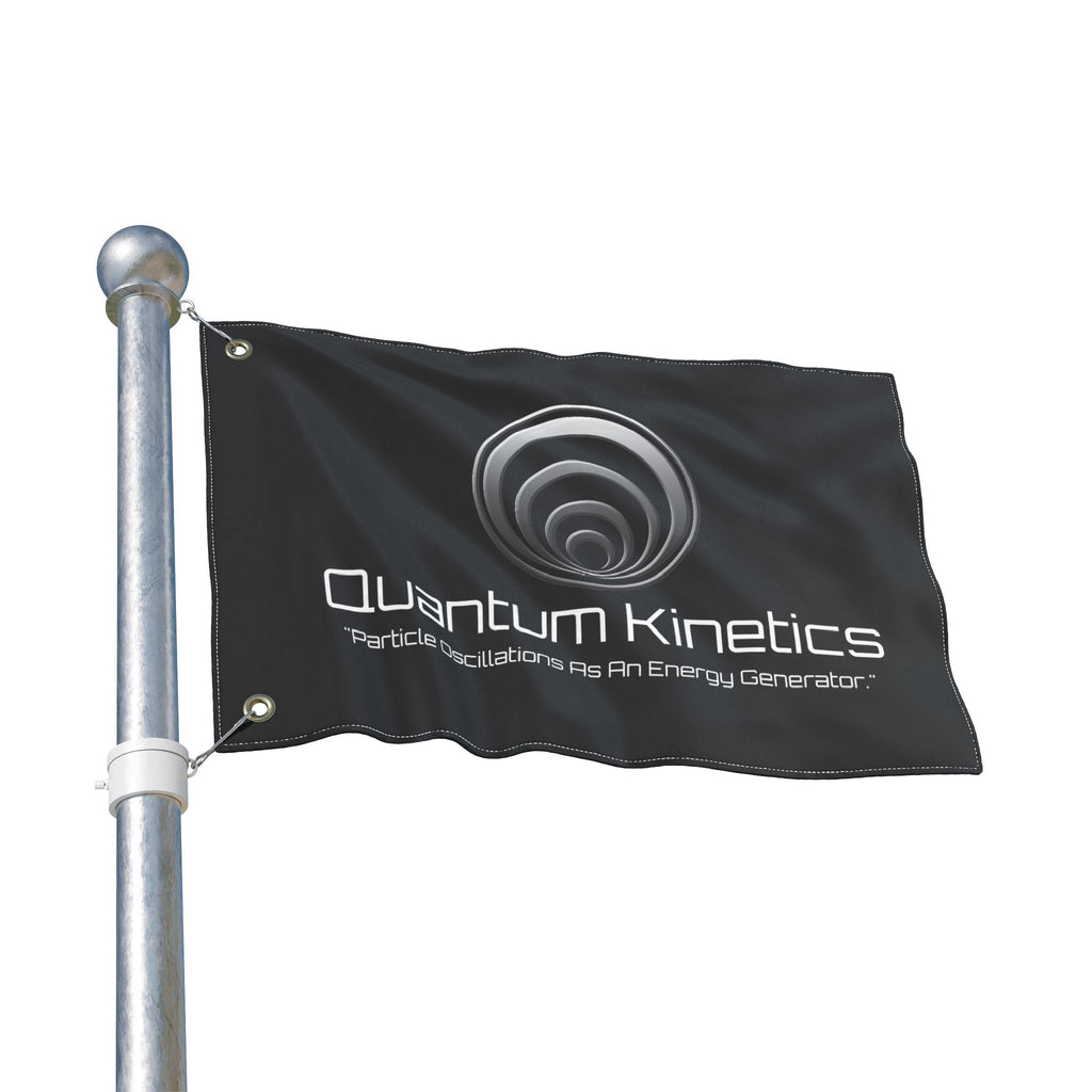 "Particle Oscillations As An Energy Generator.™" - Quantum Kinetics - Double-Sided Flag —  Energy Science Banner