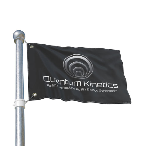"Particle Oscillations As An Energy Generator.™" - Quantum Kinetics - Double-Sided Flag —  Energy Science Banner