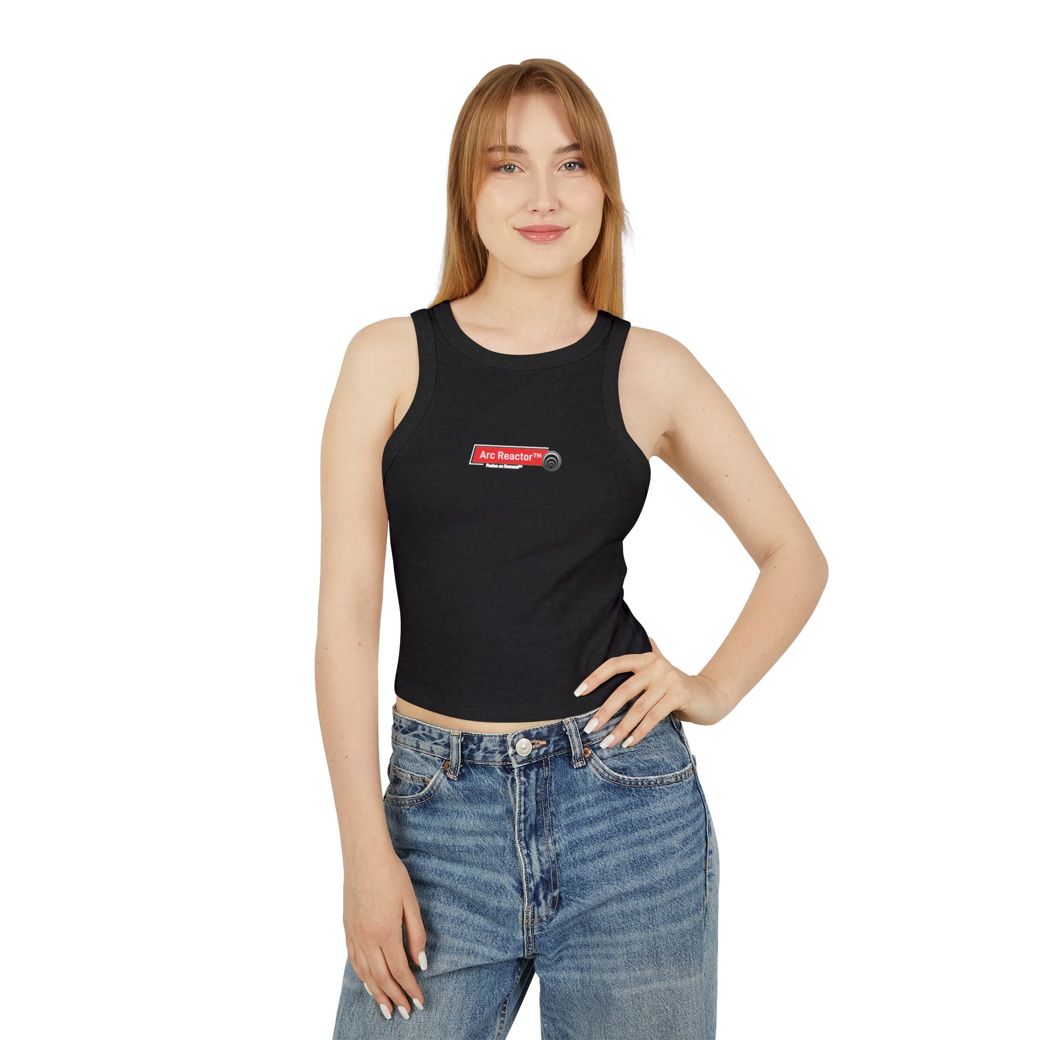 Quantum Kinetics - Women's Racer Tank Top — Small 'Arc Reactor™' Logo Graphic