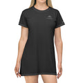 Quantum Kinetics - Minimal Black T-Shirt Dress with Subtle Chest Logo — Casual Everyday AOP Dress