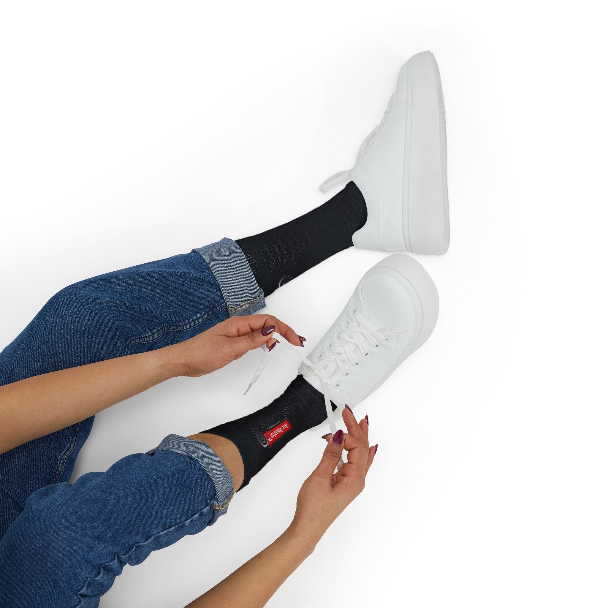 Fusion On Demand™ - Black Sublimation Socks with Minimal Red Label — Custom Printed Crew Socks
