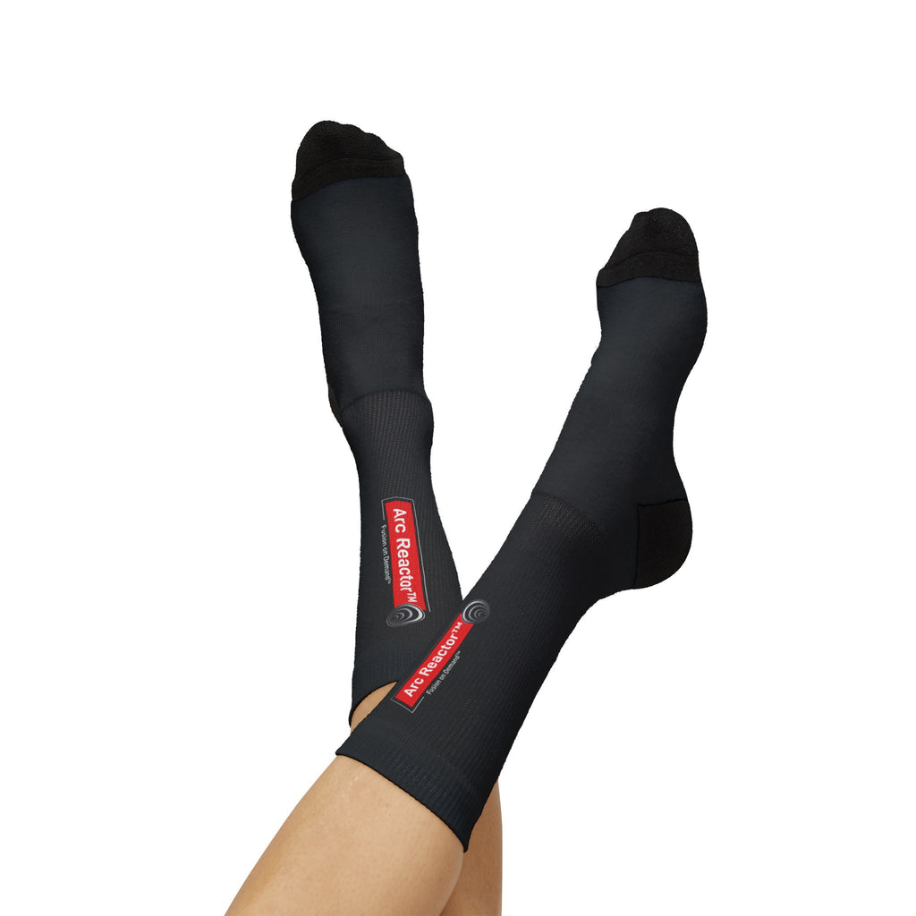 Fusion On Demand™ - Black Sublimation Socks with Minimal Red Label — Custom Printed Crew Socks