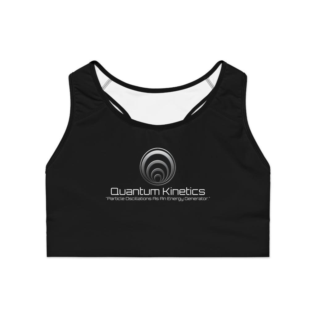 Particle Oscillations As An Energy Generator™ - Quantum Kinetics Logo Sports Bra — Black Performance Racerback