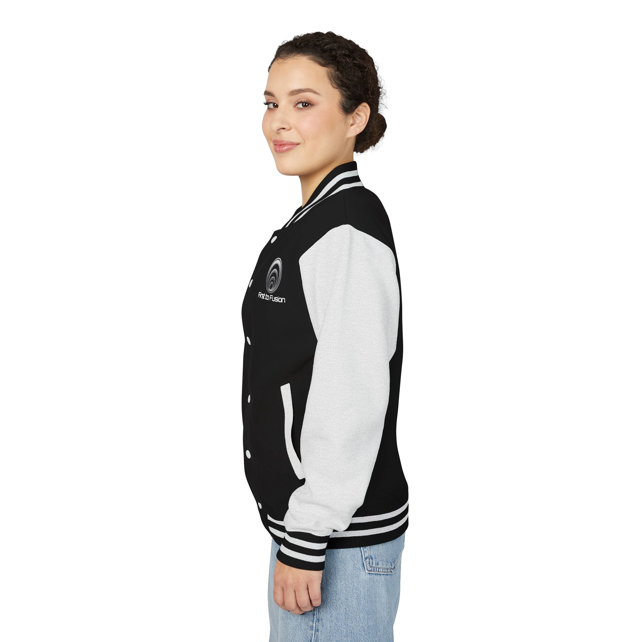 Quantum Kinetics - First to Fusion® - Logo Letterman Jacket - Black/White Varsity Bomber