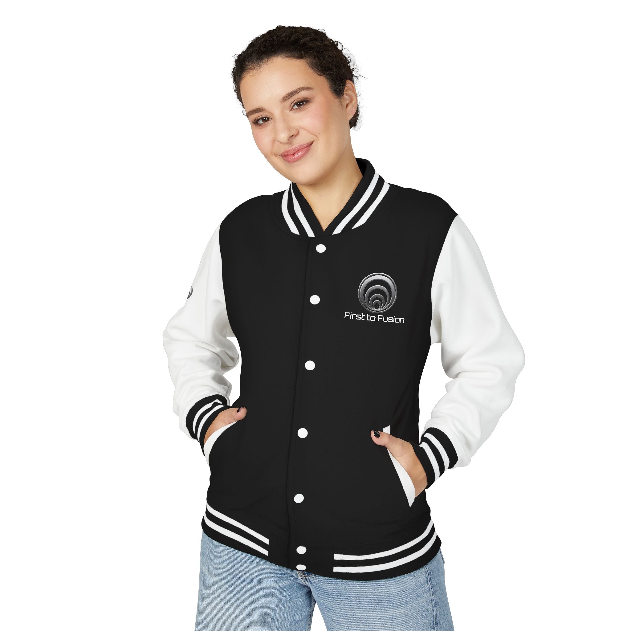 Quantum Kinetics - First to Fusion® - Logo Letterman Jacket - Black/White Varsity Bomber