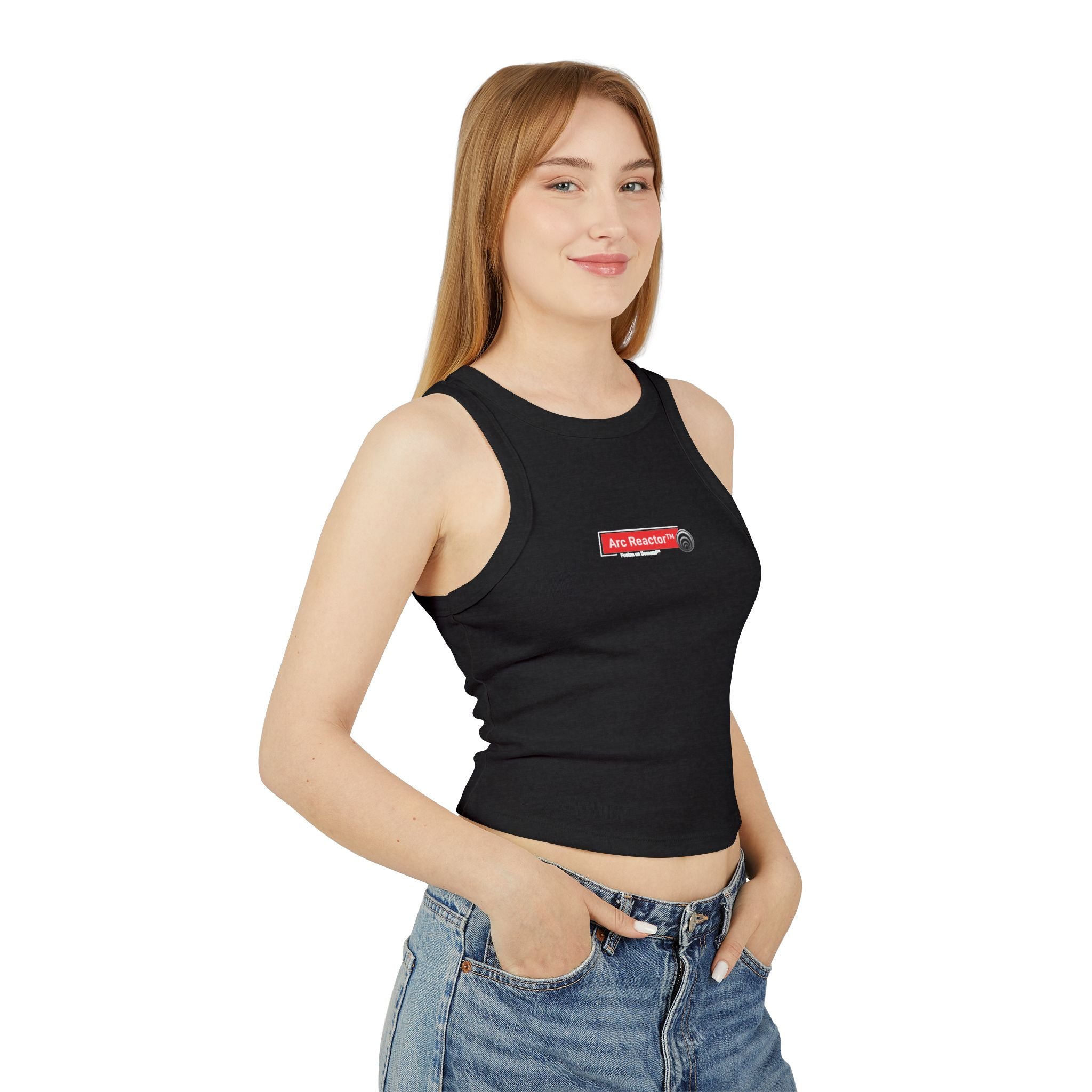 Quantum Kinetics - Women's Racer Tank Top — Small 'Arc Reactor™' Logo Graphic