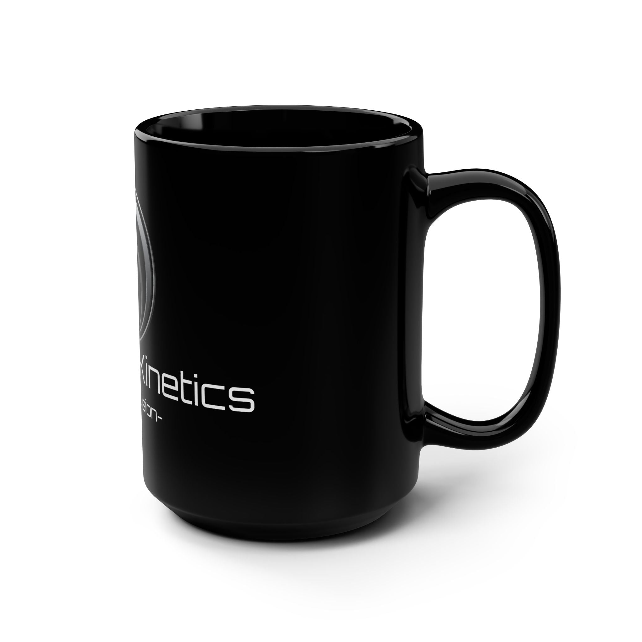 Quantum Kinetics Black 15oz Mug — 'First to Fusion' Science Logo Coffee Cup
