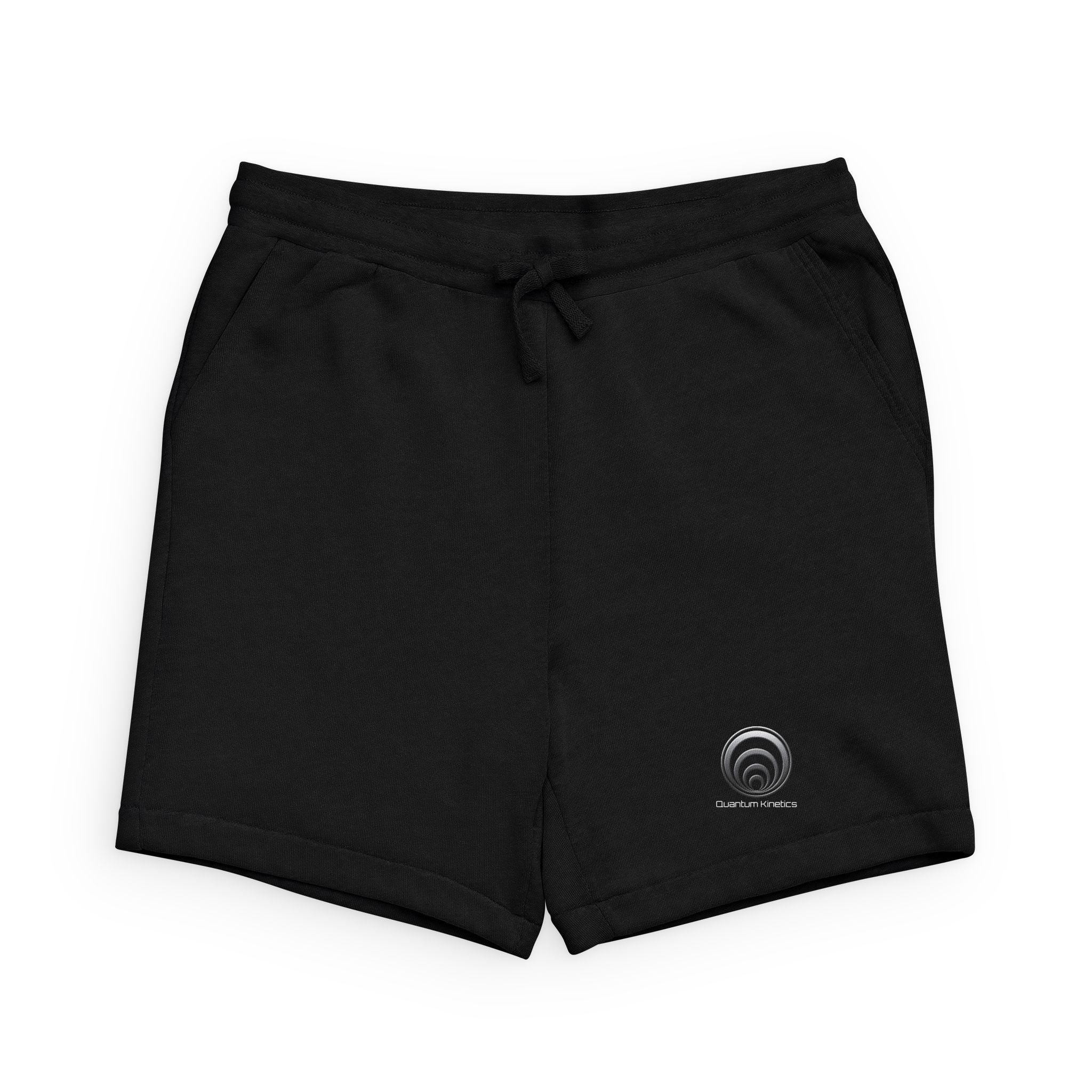 Quantum Kinetics - Black Sponge Fleece Sweatshorts with Subtle Spiral Logo