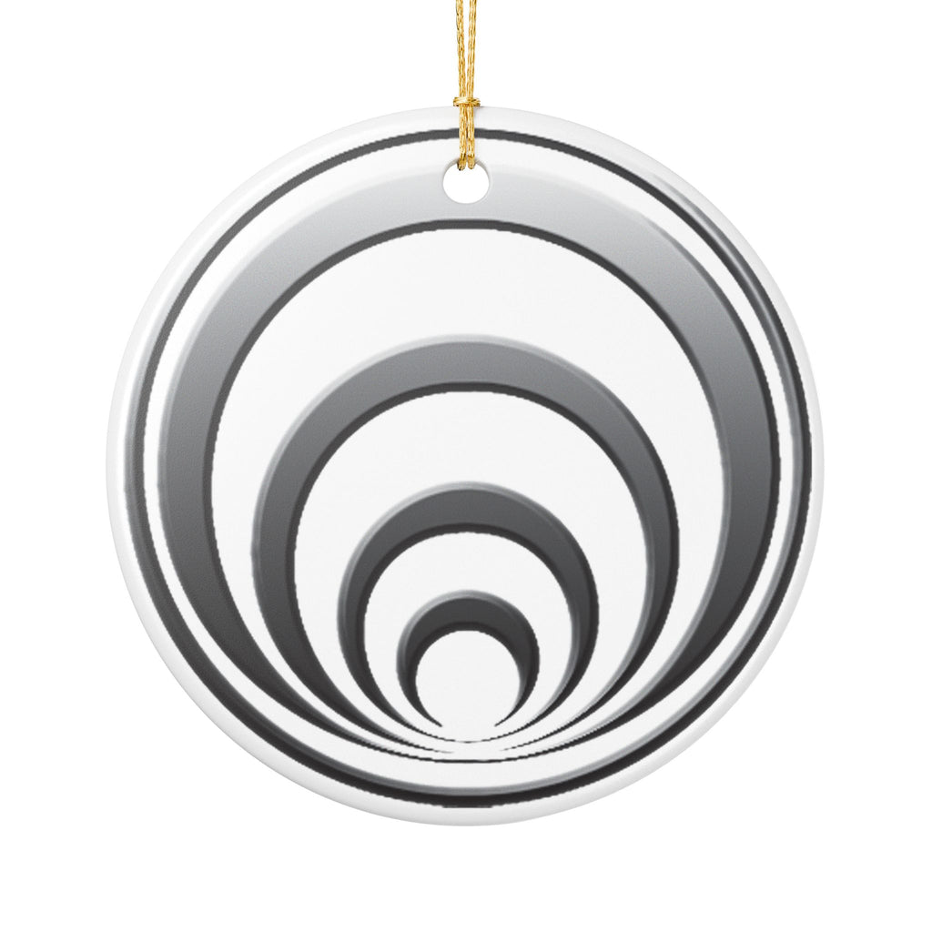 Quantum Kinetics - Ceramic Ornament — Minimal Concentric Rings Holiday Decoration