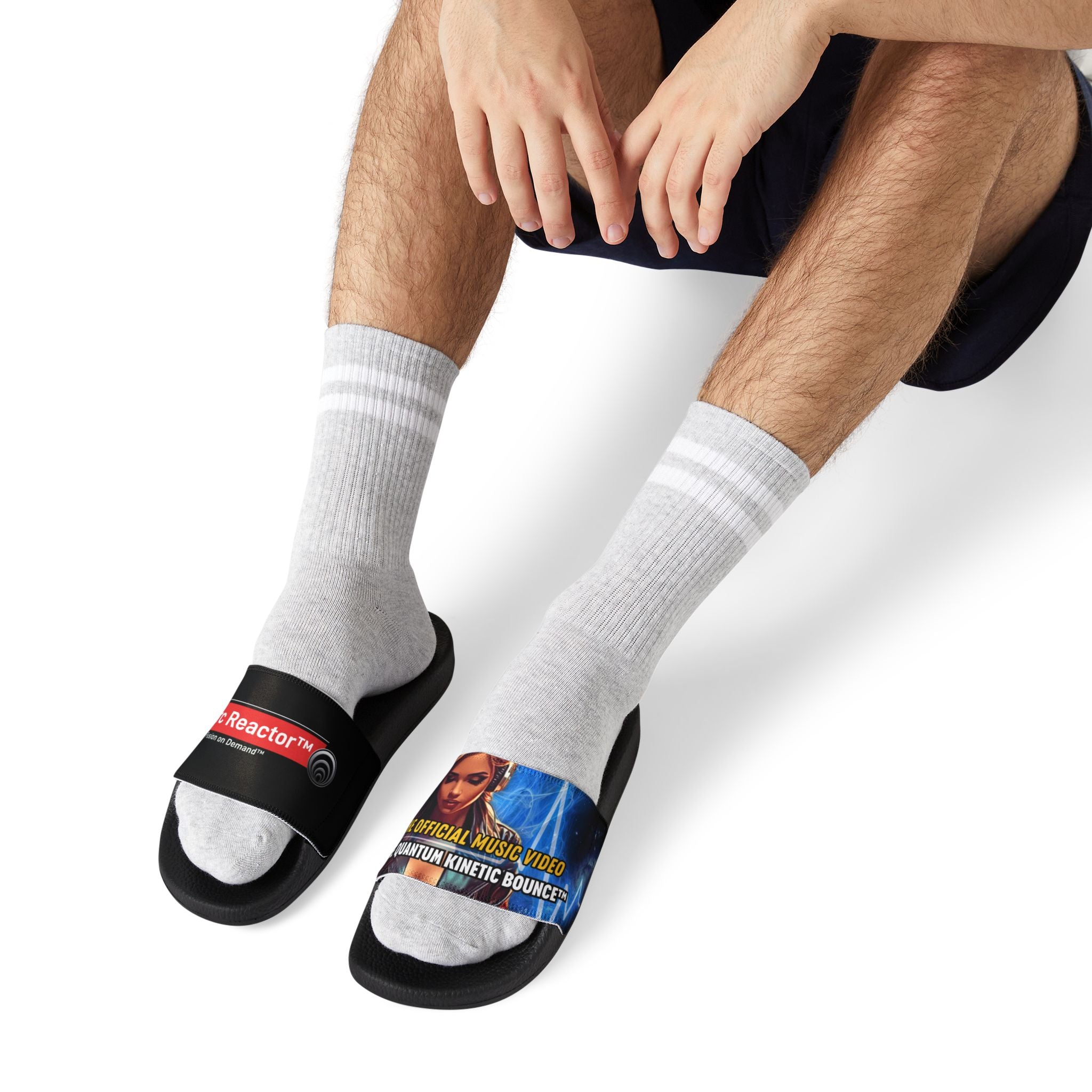 Quantum Kinetic Bounce™ - Men's Slide Sandals with Custom Neon Lightning Strap - Removable Strap, Lightweight Pool & Beach Slides