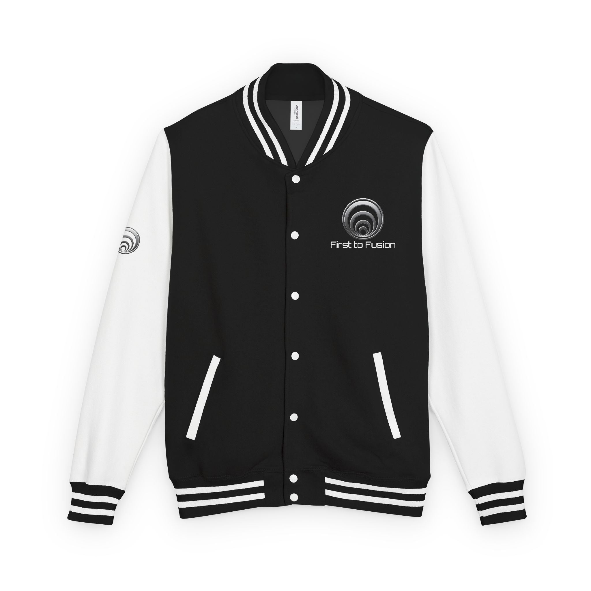 Quantum Kinetics - First to Fusion® - Logo Letterman Jacket - Black/White Varsity Bomber