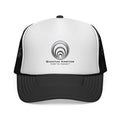 Quantum Kinetics Logo Trucker Cap — Retro Red, White & Blue Mesh Hat