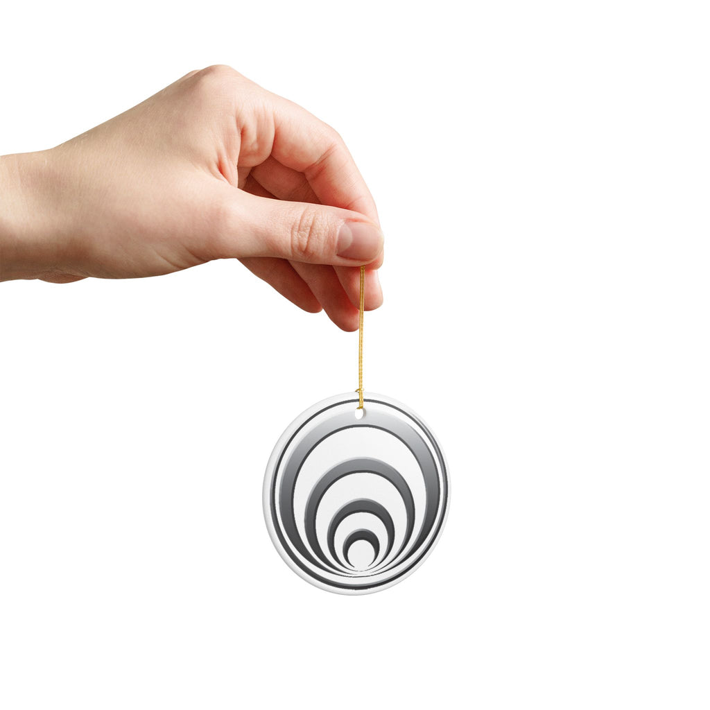 Quantum Kinetics - Ceramic Ornament — Minimal Concentric Rings Holiday Decoration