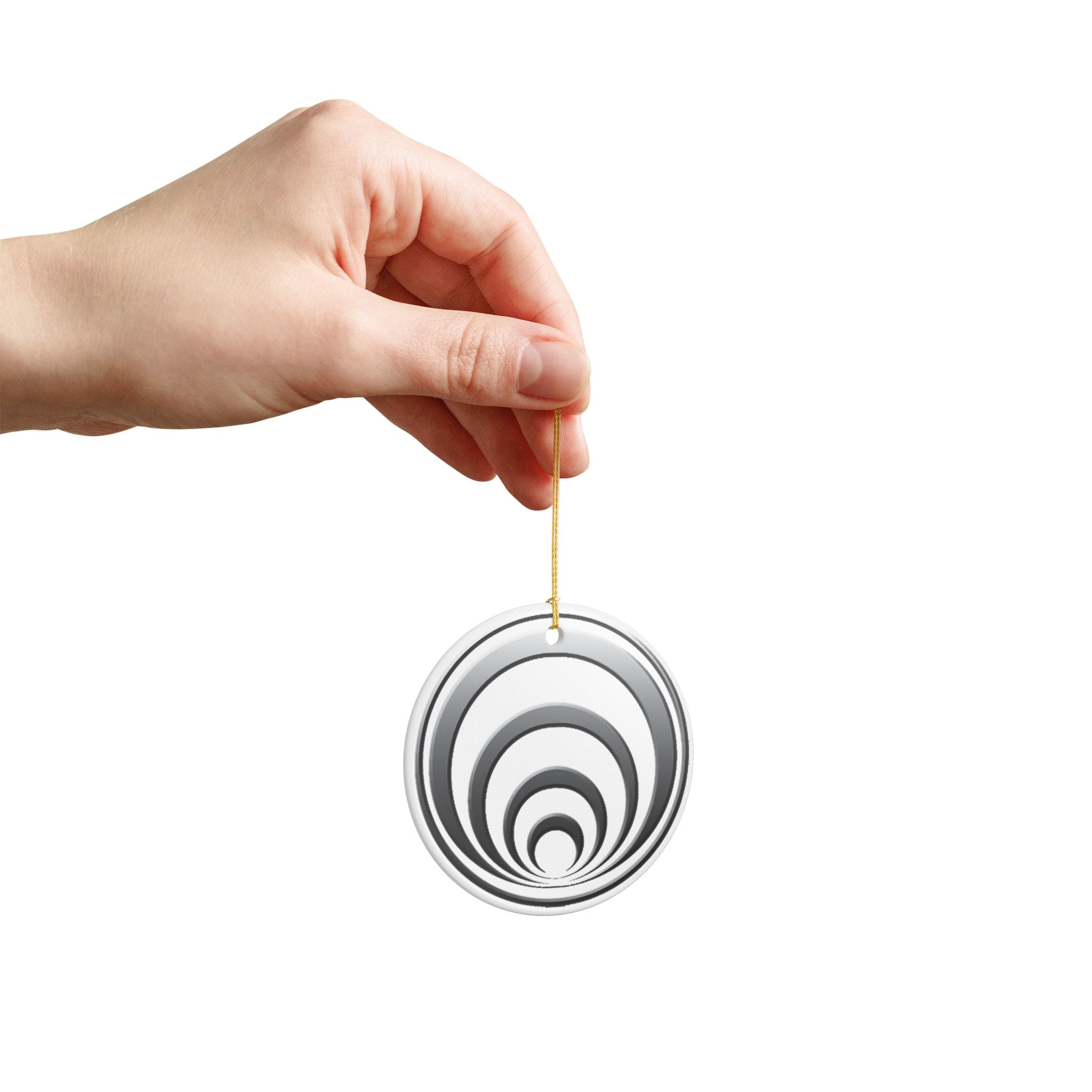 Quantum Kinetics - Ceramic Ornament — Minimal Concentric Rings Holiday Decoration