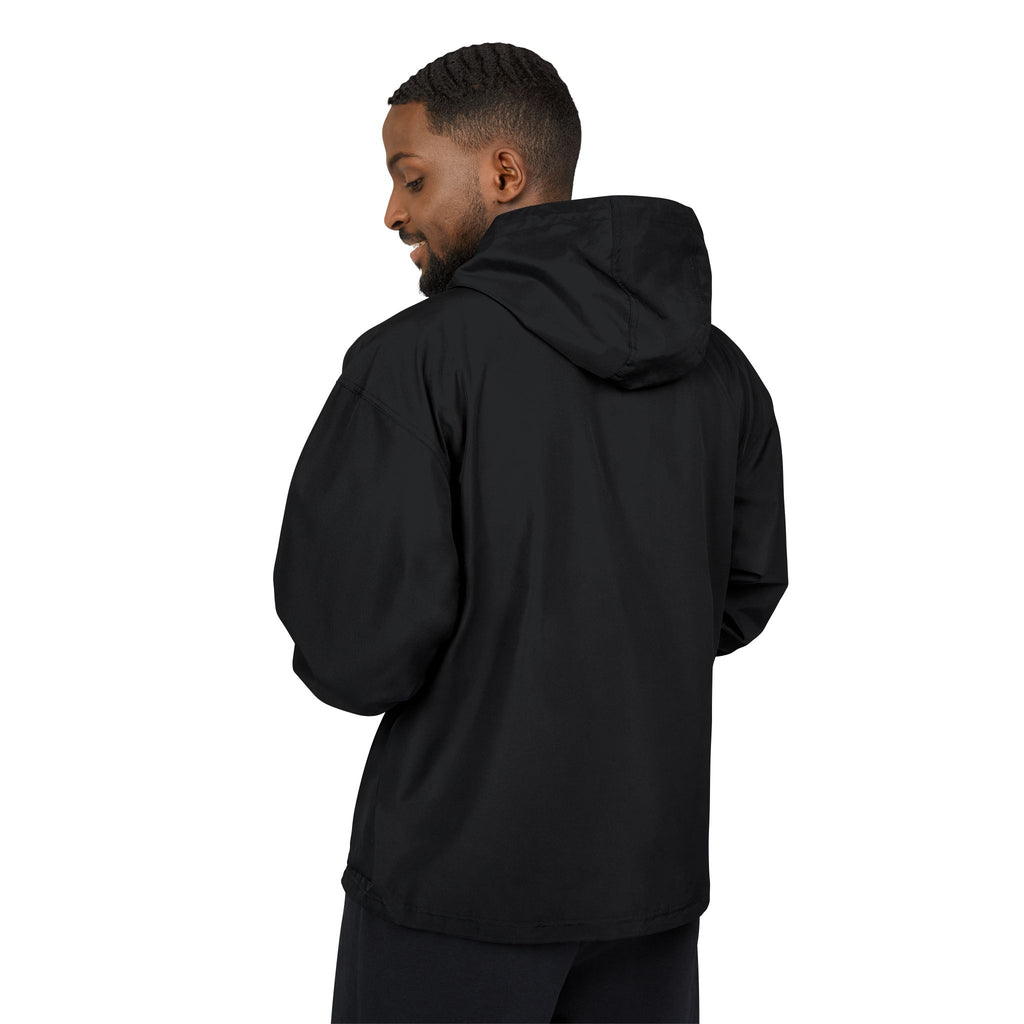 Quantum Kinetics "First to Fusion™" Anorak Jacket — Minimal White Crest Windbreaker Packable Hooded Pullover