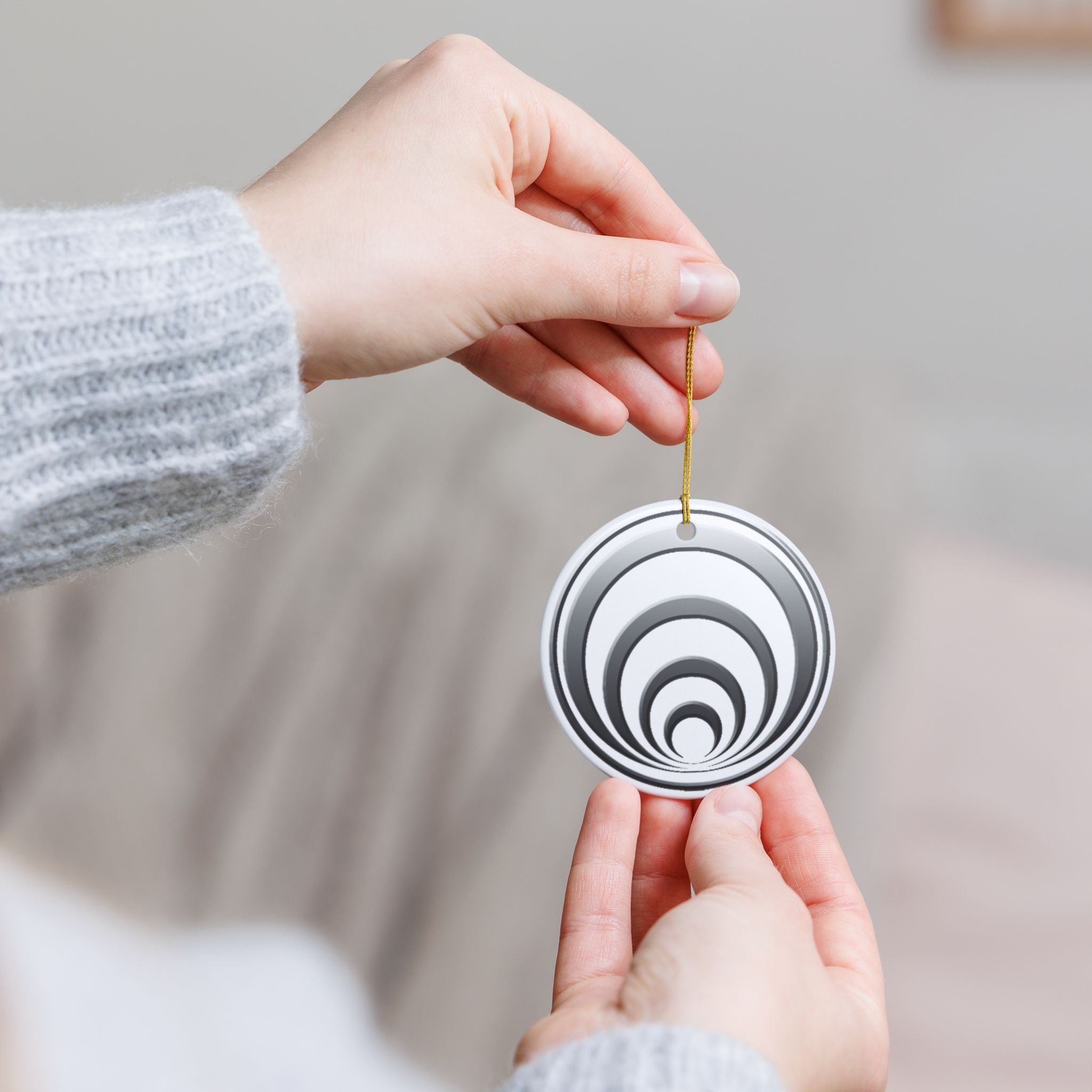Quantum Kinetics - Ceramic Ornament — Minimal Concentric Rings Holiday Decoration