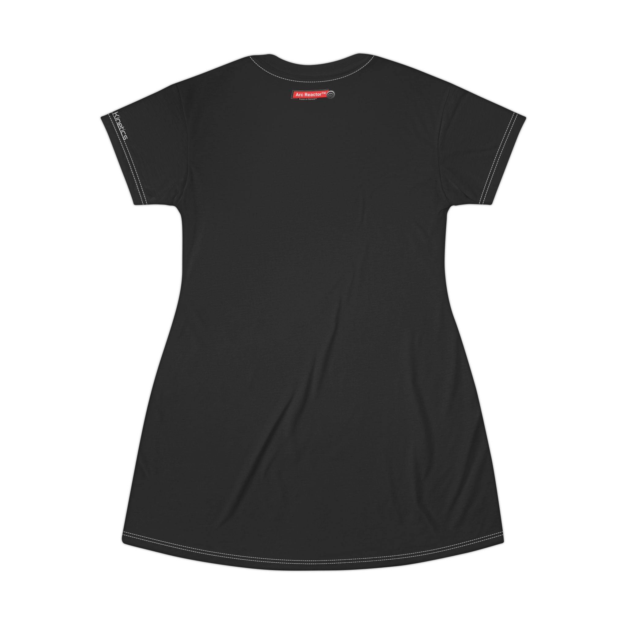 Quantum Kinetics - Minimal Black T-Shirt Dress with Subtle Chest Logo — Casual Everyday AOP Dress