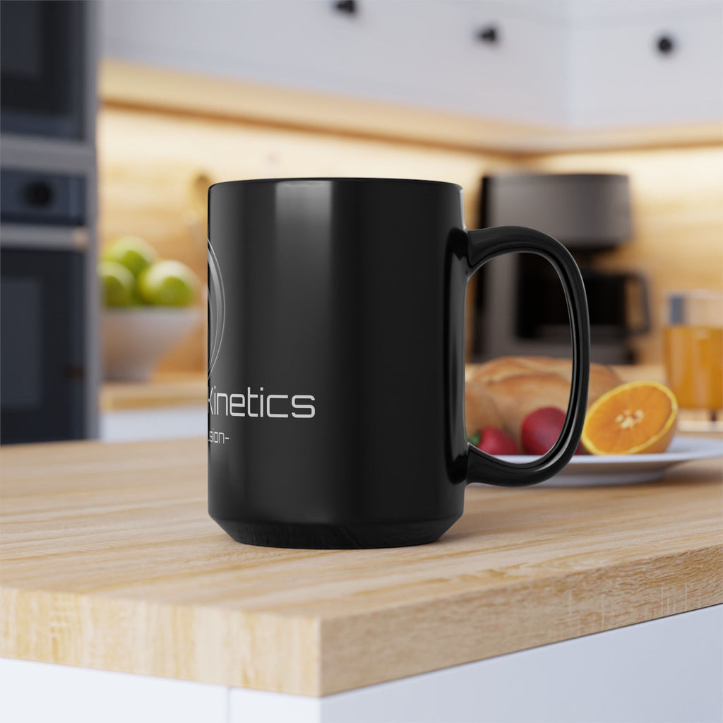 Quantum Kinetics Black 15oz Mug — 'First to Fusion' Science Logo Coffee Cup